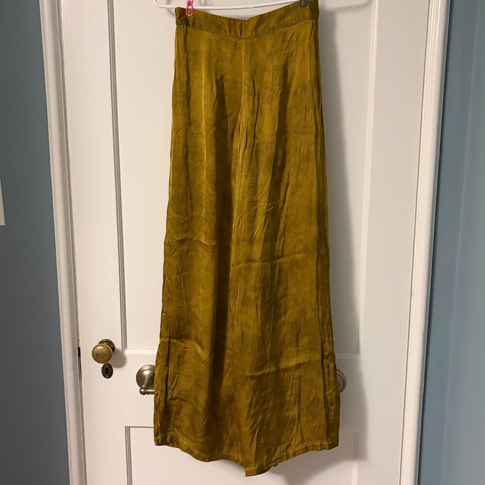 Maurie + Eve silky pleated wide leg pants size 2 US golden yellow boho hippie - Picture 3 of 9